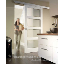 White Painted Wall Mounted Sliding Glass Door With Frosted Glass
